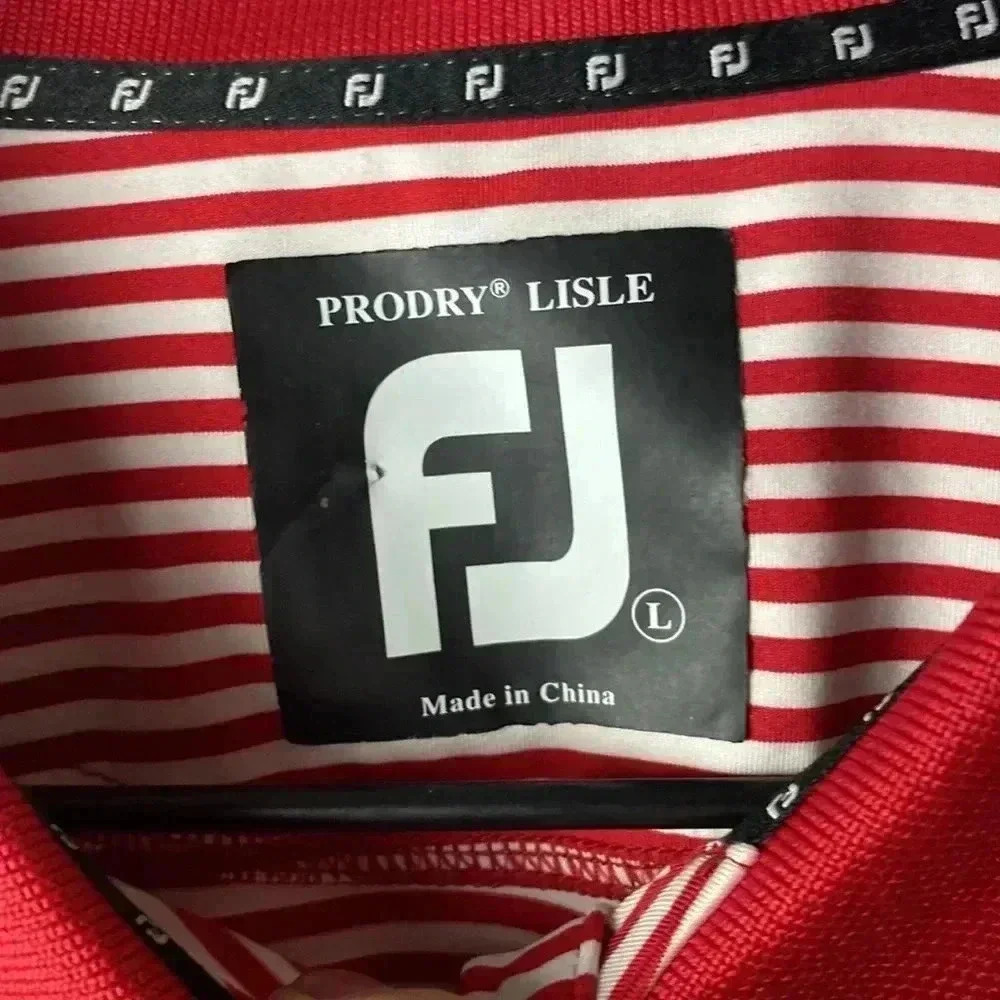 FOOTJOY MENS SIZE LARGE RED AND WHITE STRIPE POLO SHIRT POLYESTER SPANDEX - Picture 11 of 13